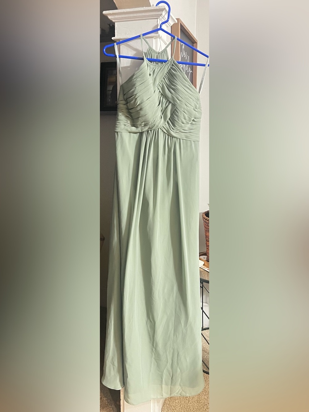 Halter Neck Sage Green Wedding Dress